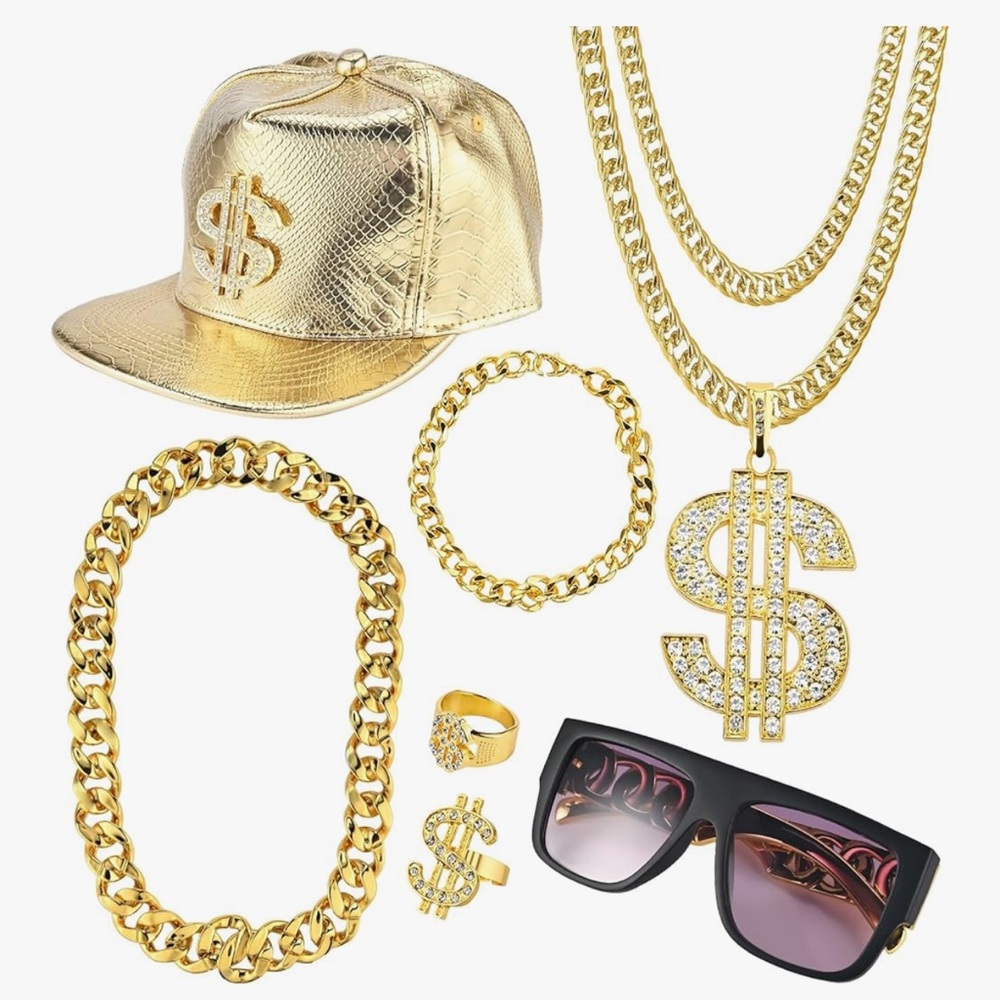 Gold Dollar Sign Jewelry Set for Men